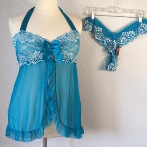 🌷Avidlove  4X Chemise Romantic Lingerie Open Front Halter Sweetheart Neckline